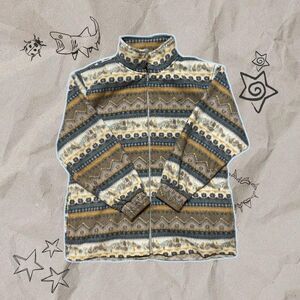 Granola Patterned Zip Up Sweater - Size M